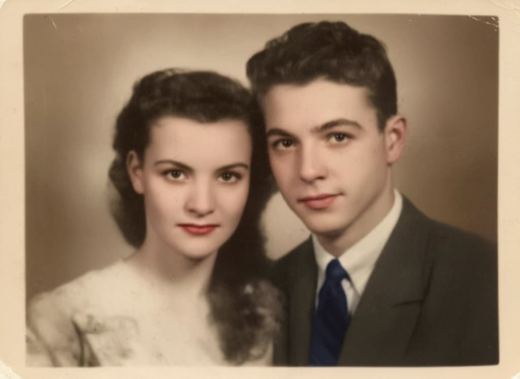 The same photo restored, descratched, and colorized