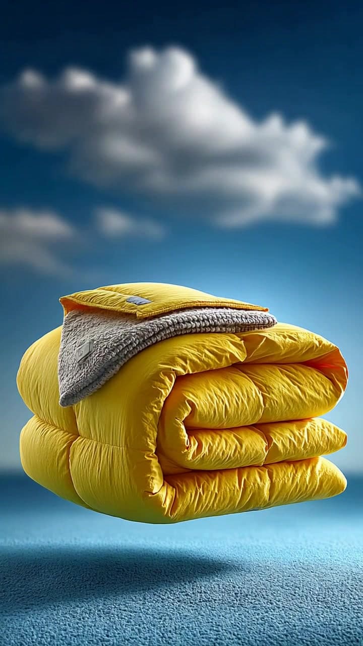Product photo of floating comforter animated into commercial video