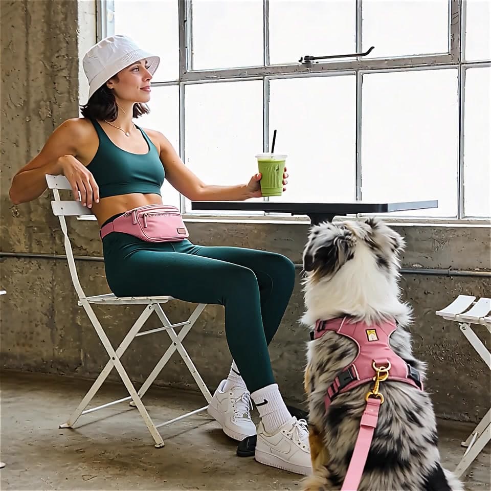 Lifestyle portrait with woman and dog animated with natural movement