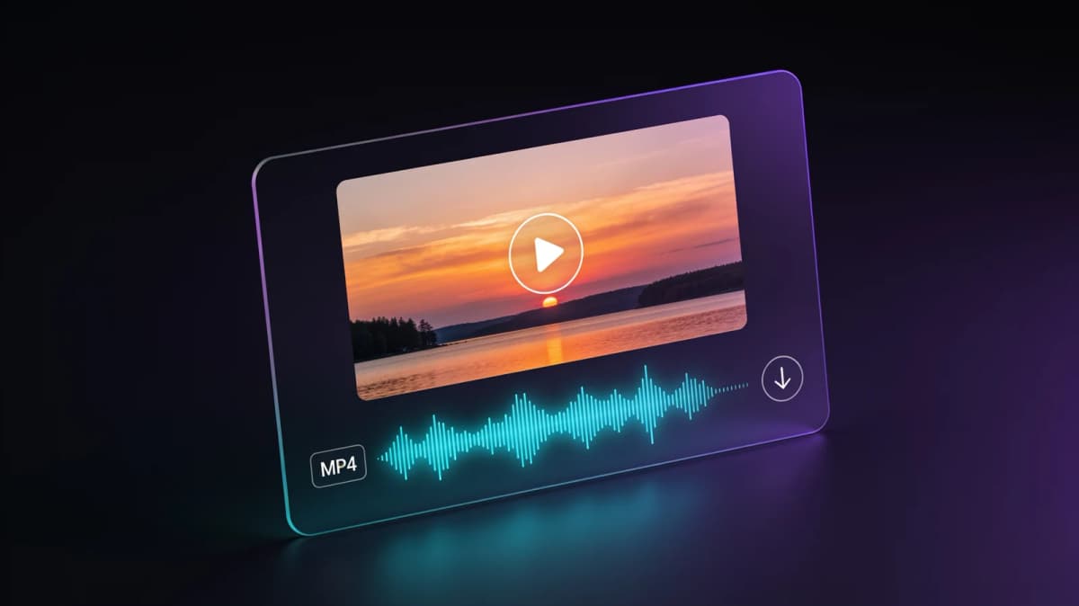 Video player with the generated audio track merged underneath and a download button
